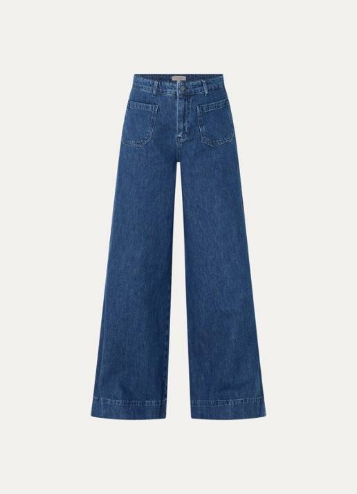 Claudia Sträter Mid waist wide fit jeans met medium wassing - voorkant 3 indigo