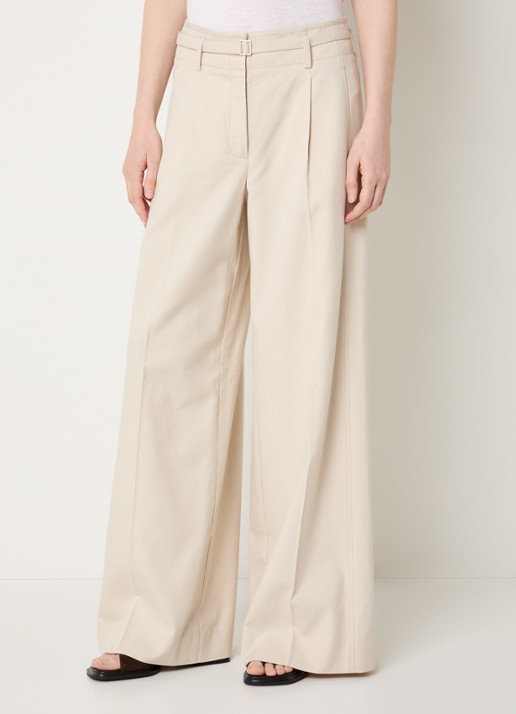 Claudia Sträter Mid waist wide fit pantalon met paspelzakken en persplooi