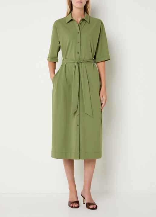 Claudia Sträter Midi blousejurk met strikceintuur - detail groen