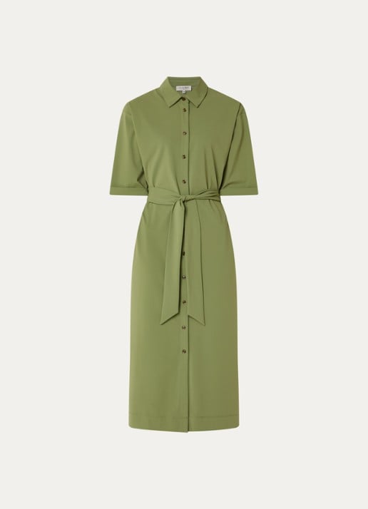 Claudia Sträter Midi blousejurk met strikceintuur - voorkant 3 groen