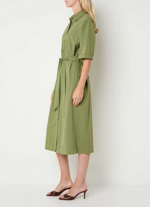 Claudia Sträter Midi blousejurk met strikceintuur - voorkant 4 groen