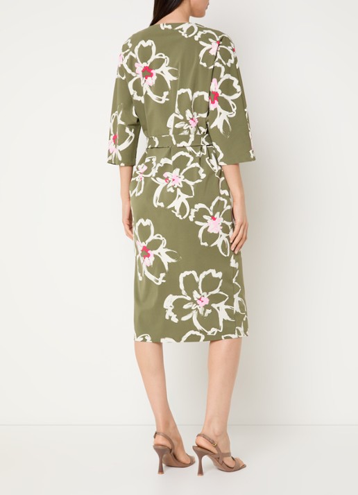 Claudia Sträter Midi jurk met bloemenprint en ceintuur - achterkant 4 donkergroen