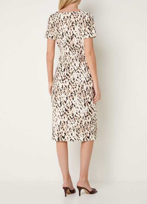 Claudia Sträter Midi jurk met print en strikceintuur - achterkant 2 creme