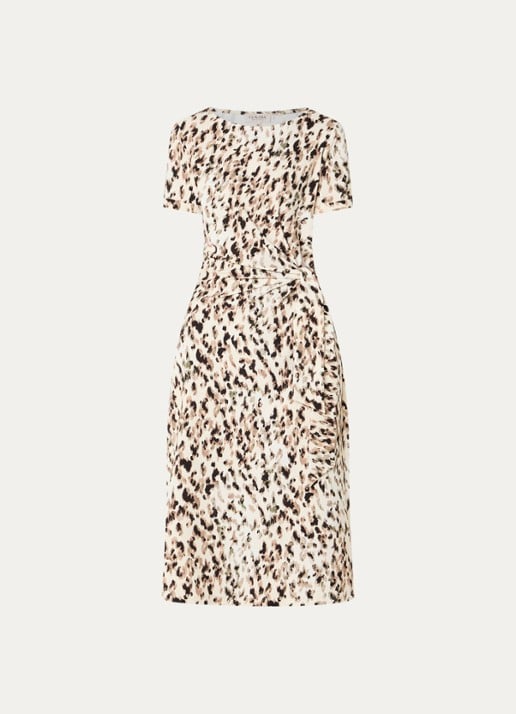 Claudia Sträter Midi jurk met print en strikceintuur - voorkant 3 creme