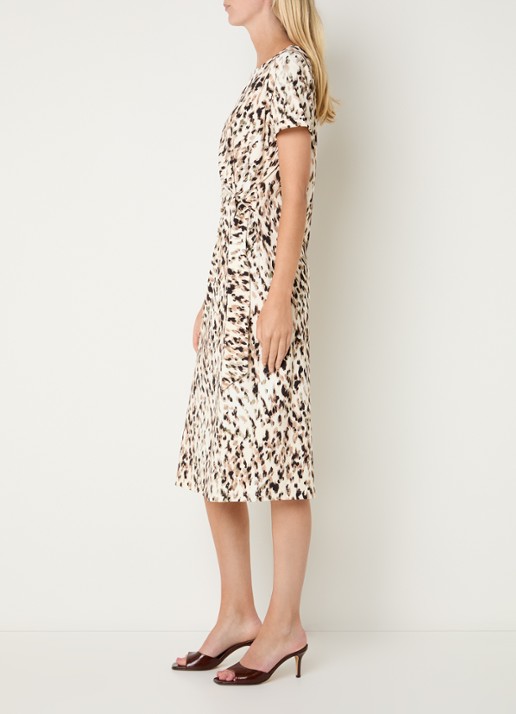 Claudia Sträter Midi jurk met print en strikceintuur - voorkant 4 creme