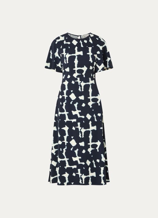 Claudia Sträter Midi jurk met print - voorkant donkerblauw