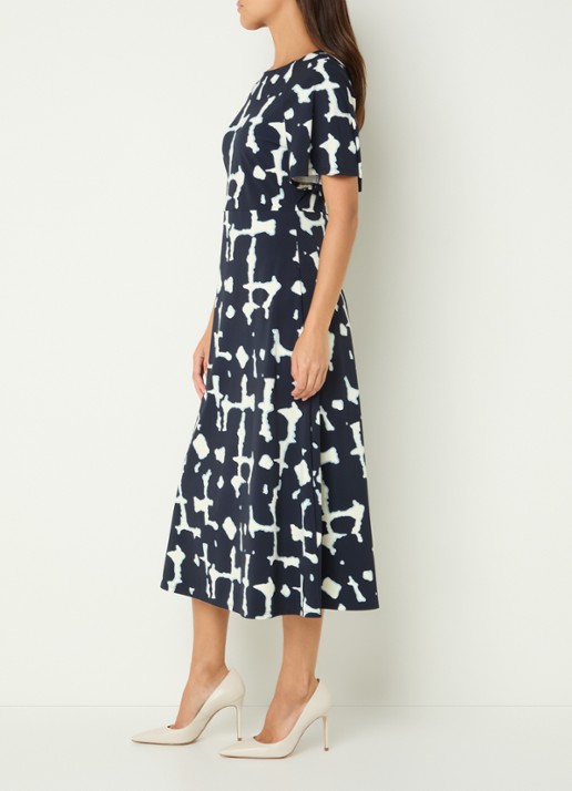 Claudia Sträter Midi jurk met print - voorkant 2 donkerblauw