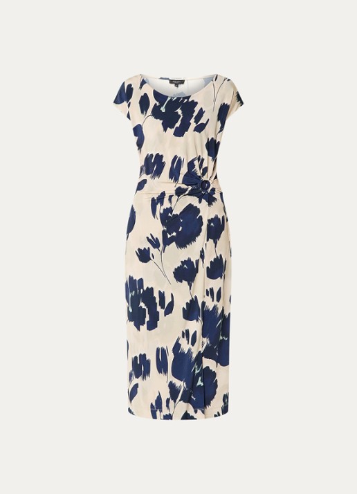 Claudia Sträter Midi jurk van jersey met bloemenprint - voorkant 2 donkerblauw