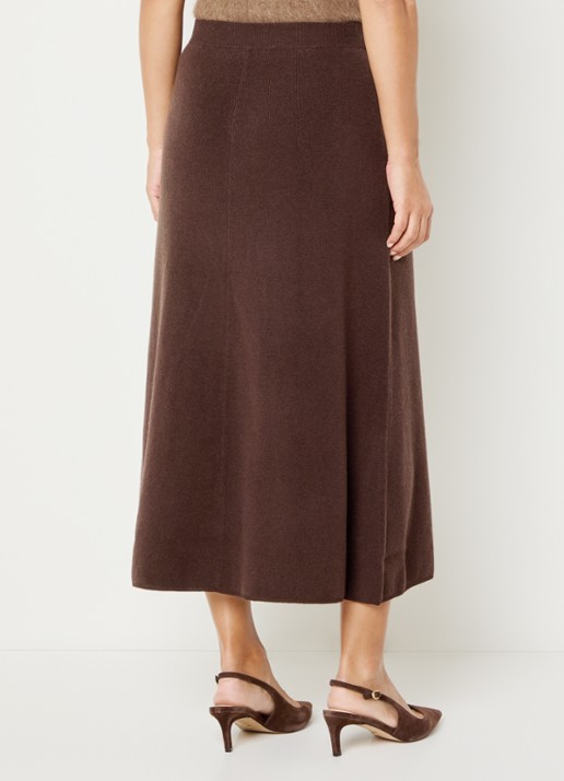 Claudia Sträter Midi rok in kasjmier wolblend - achterkant 2 bruin