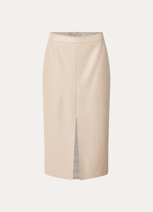Claudia Sträter Midi rok van imitatieleer met split en steekzakken - voorkant 2 beige