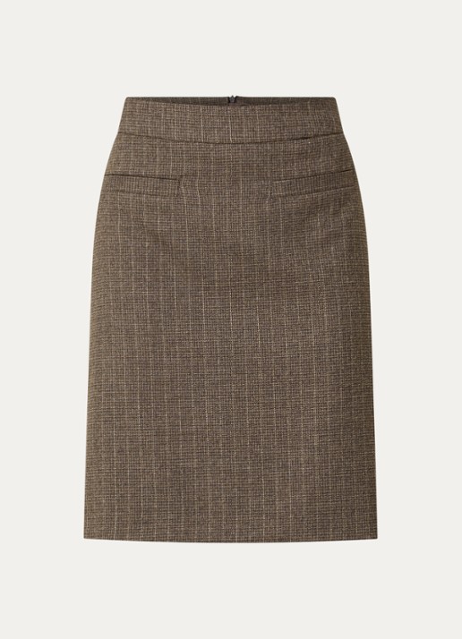 Claudia Sträter Mini rok met krijtstreep en lurex - voorkant 3 lichtbruin