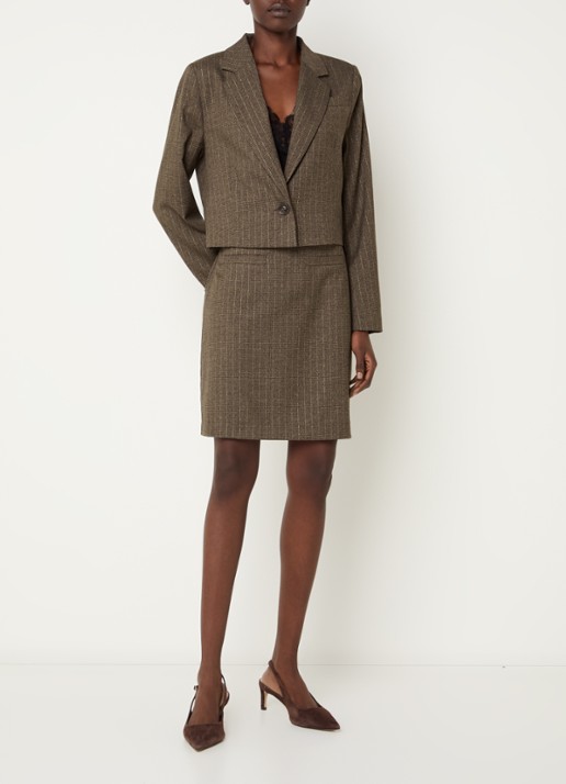 Claudia Sträter Mini rok met krijtstreep en lurex - voorkant 4 lichtbruin