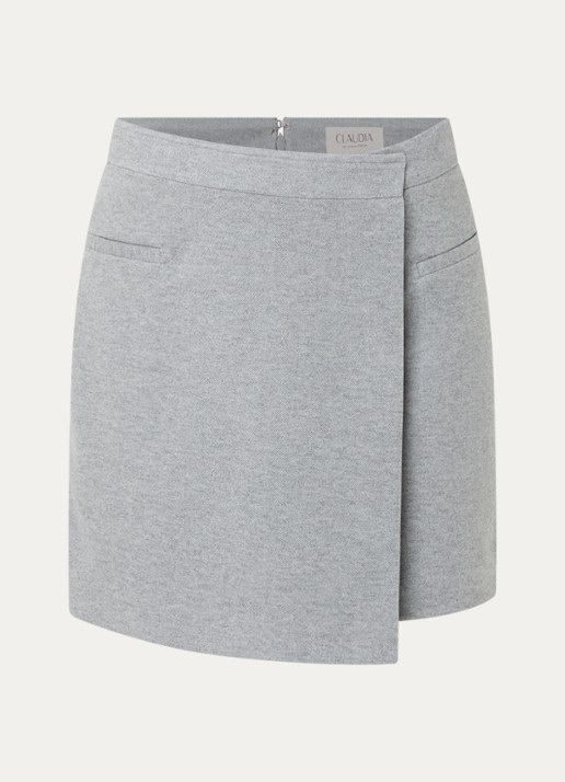 Claudia Sträter Mini rok met overslag - voorkant 3 lichtgrijs
