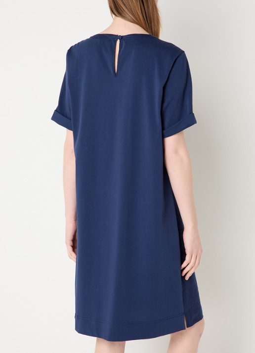 Claudia Sträter Mini T-shirt jurk van linnen met steekzakken - achterkant 4 donkerblauw
