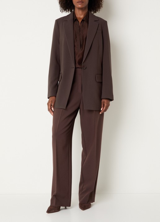Claudia Sträter Oversized blazer met borstzak - voorkant 4 donkerbruin