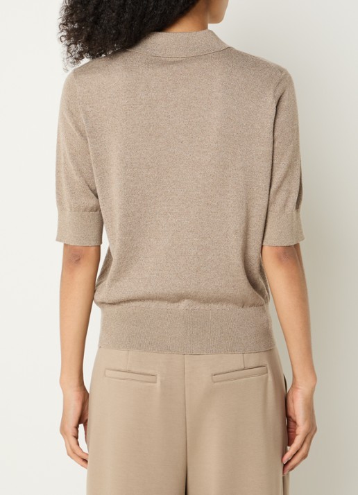 Claudia Sträter Pullover in wolblend met lurex en polokraag - achterkant 3 donkerbeige
