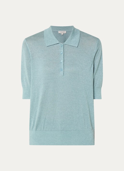 Claudia Sträter Pullover in wolblend met lurex en polokraag - voorkant 2 lindegroen