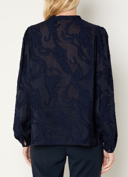 Claudia Sträter Semi-transparante blouse met opstaande kraag - achterkant 2 donkerblauw