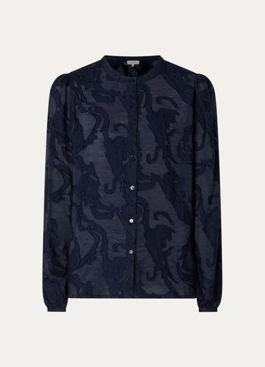 Claudia Sträter Semi-transparante blouse met opstaande kraag - voorkant 3 donkerblauw
