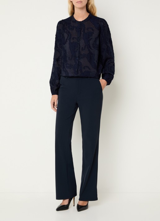 Claudia Sträter Semi-transparante blouse met opstaande kraag - voorkant 4 donkerblauw