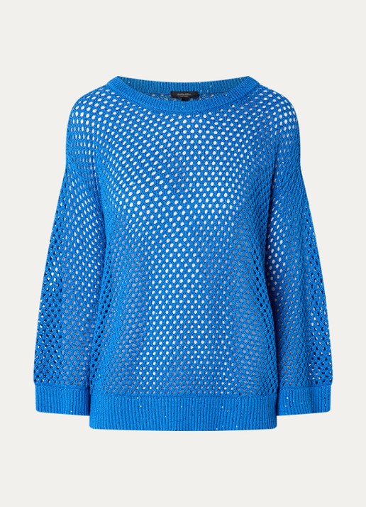 Claudia Sträter Semi-transparante pullover met pailletten - voorkant 2 kobaltblauw