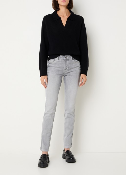Claudia Sträter Sue mid waist slim fit jeans met gekleurde wassing - voorkant 5 lichtgrijs