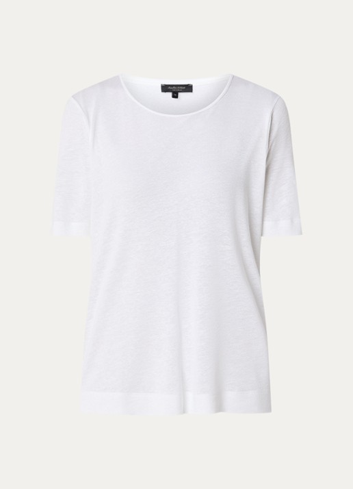 Claudia Sträter T-shirt in linnenblend met V-hals - voorkant 2 wit