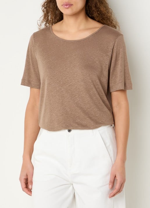 Claudia Sträter T-shirt in linnenblend met V-hals