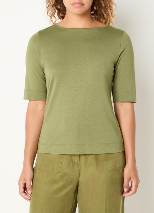 Claudia Sträter T-shirt met boothals - detail mosgroen