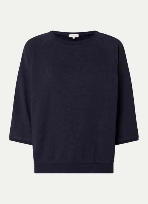 Claudia Sträter T-shirt van jersey met gemêleerd dessin - voorkant donkerblauw