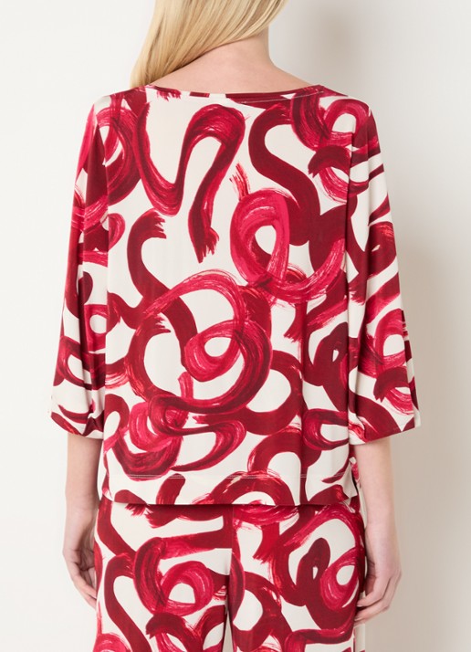 Claudia Sträter Top met boothals en print - achterkant 2 cranberryrood