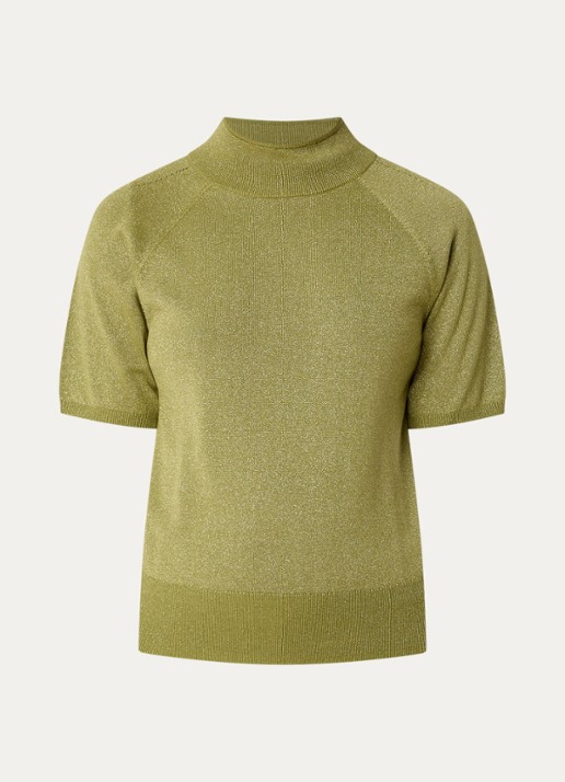 Claudia Sträter Top met metallic finish - voorkant 3 mosgroen