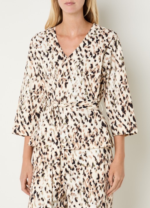 Claudia Sträter Top met print en strikceintuur - detail 3 creme