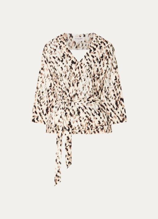 Claudia Sträter Top met print en strikceintuur - voorkant creme