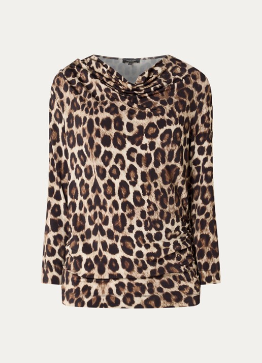 Claudia Sträter Top met watervalhals en panterprint - voorkant 3 camel
