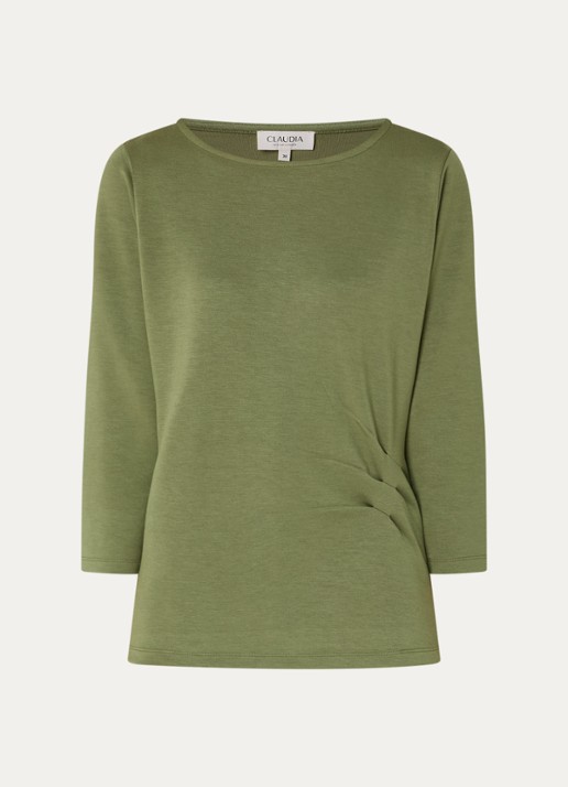 Claudia Sträter Top van jersey met gedrapeerd detail - voorkant 2 groen