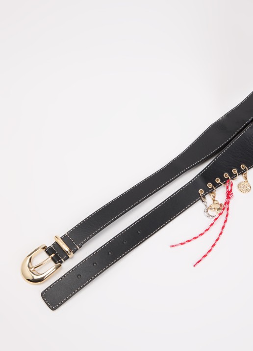 Claudie Pierlot Angele riem van kalfsleer - detail zwart