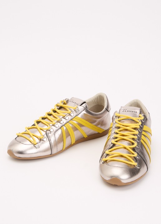 Claudie Pierlot Aureli sneaker van leer met metallic finish - detail 4 zilver
