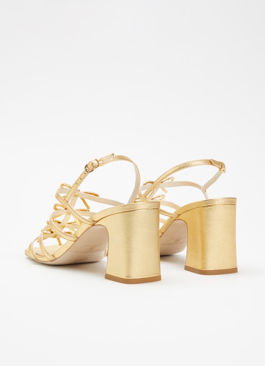 Claudie Pierlot Aurianne sandalette van leer met metallic finish - achterkant 5 goud