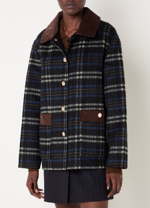 Claudie Pierlot Barn jack in alpaca wolblend met opgestikte zakken en ruitdessin