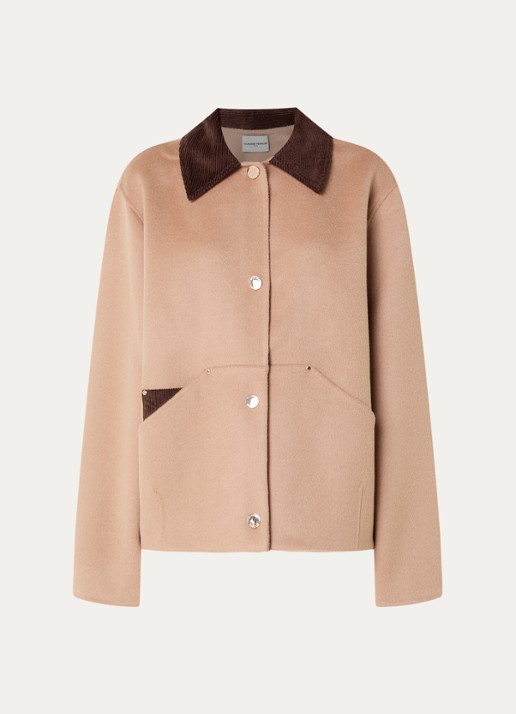Claudie Pierlot Barn jack in wolblend met opgestikte zakken - voorkant 2 camel