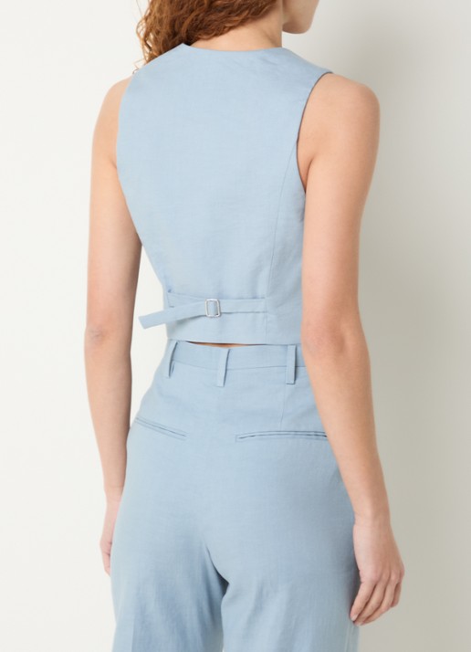 Claudie Pierlot Blazer in linnenblend met schoudervulling - achterkant 2 lichtblauw