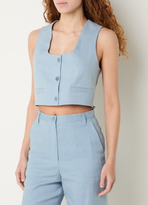 Claudie Pierlot Blazer in linnenblend met schoudervulling - detail 7 lichtblauw