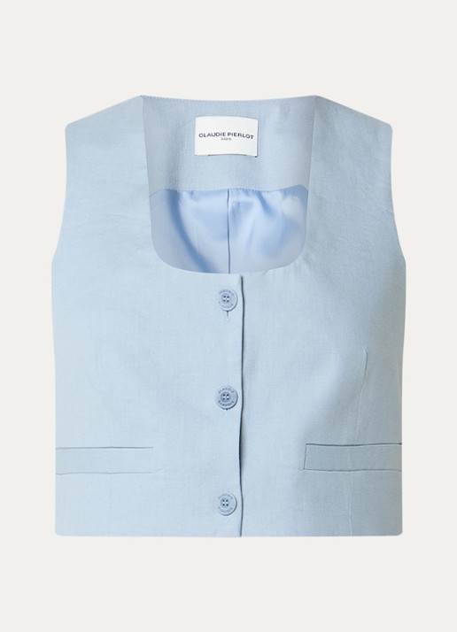 Claudie Pierlot Blazer in linnenblend met schoudervulling - voorkant 4 lichtblauw