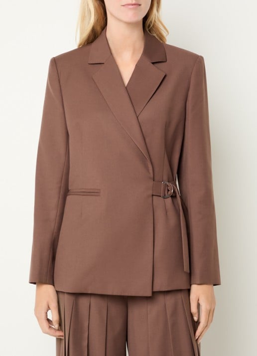 Claudie Pierlot Blazer in wolblend met ceintuur - detail lichtbruin