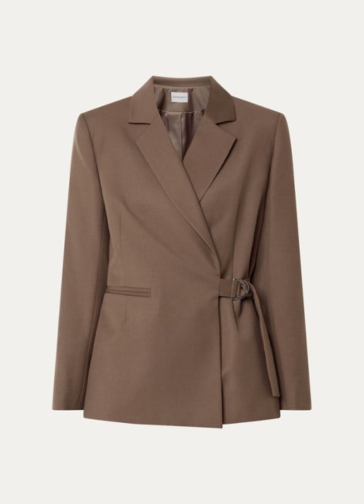 Claudie Pierlot Blazer in wolblend met ceintuur - voorkant 3 lichtbruin