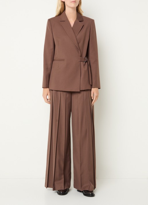 Claudie Pierlot Blazer in wolblend met ceintuur - voorkant 4 lichtbruin