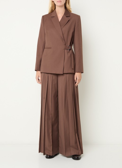 Claudie Pierlot Blazer in wolblend met ceintuur - voorkant 4 lichtbruin