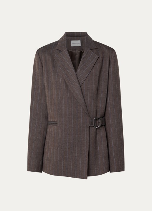Claudie Pierlot Blazer in wolblend met paspelzakken - voorkant 2 chocoladebruin