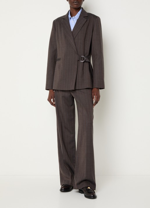 Claudie Pierlot Blazer in wolblend met paspelzakken - voorkant 3 chocoladebruin